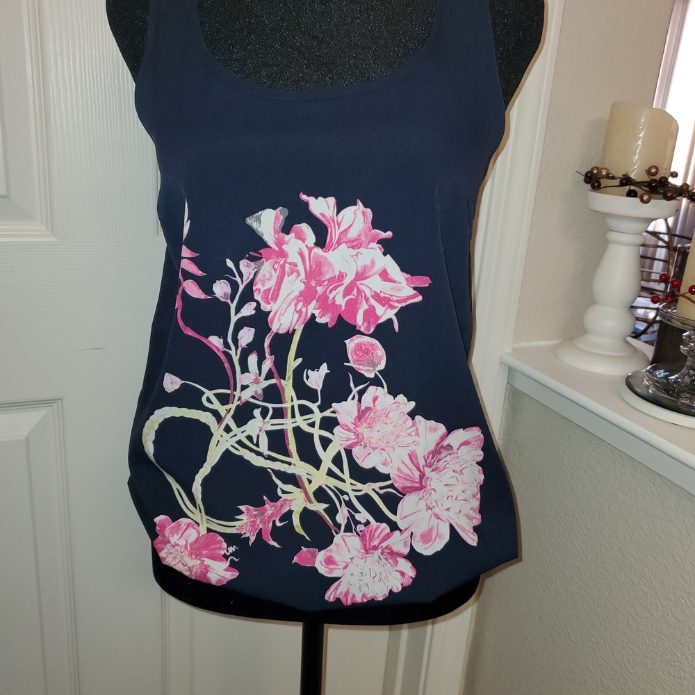 Paraphrase Dark Blue and Pink Floral Tank Top
